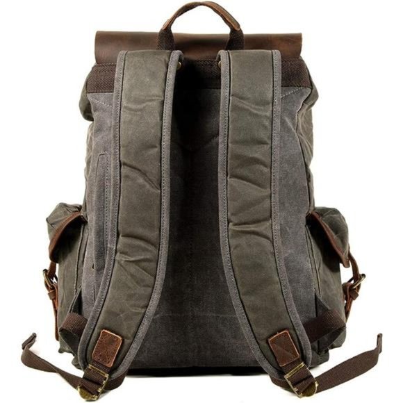 Leather Backpack for Men Waxed Canvas Shoulder Rucksack Carry-On Travel Backpack - Picture 6 of 6